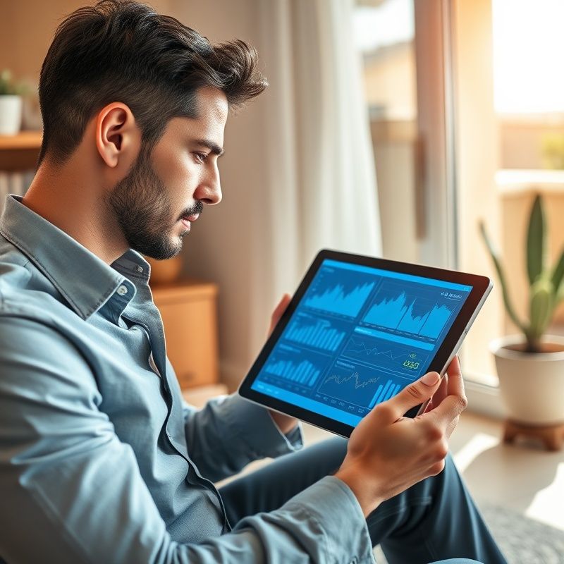 Osoba analizira investicijske podatke na tabletu u modernom prostoru